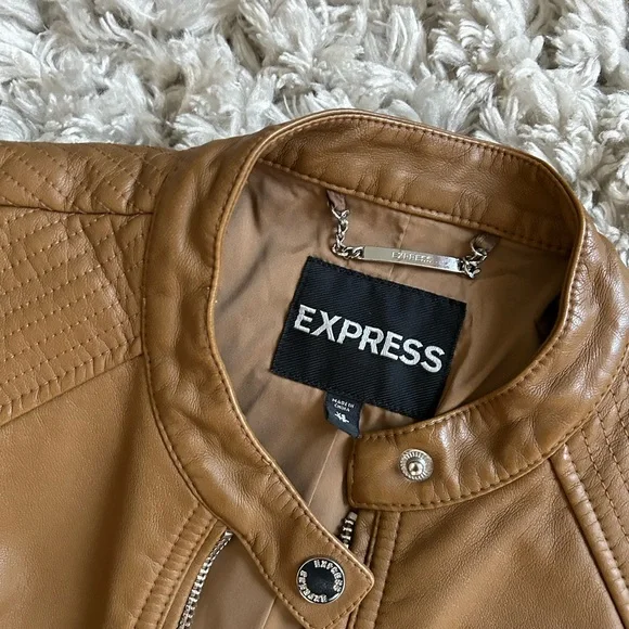 Camel color Express Faux leather jacket. Size XS. - Picture 2 of 5